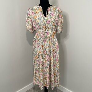 Who What Wear Colorful Floral Tiered Cottage Core Midi Dress